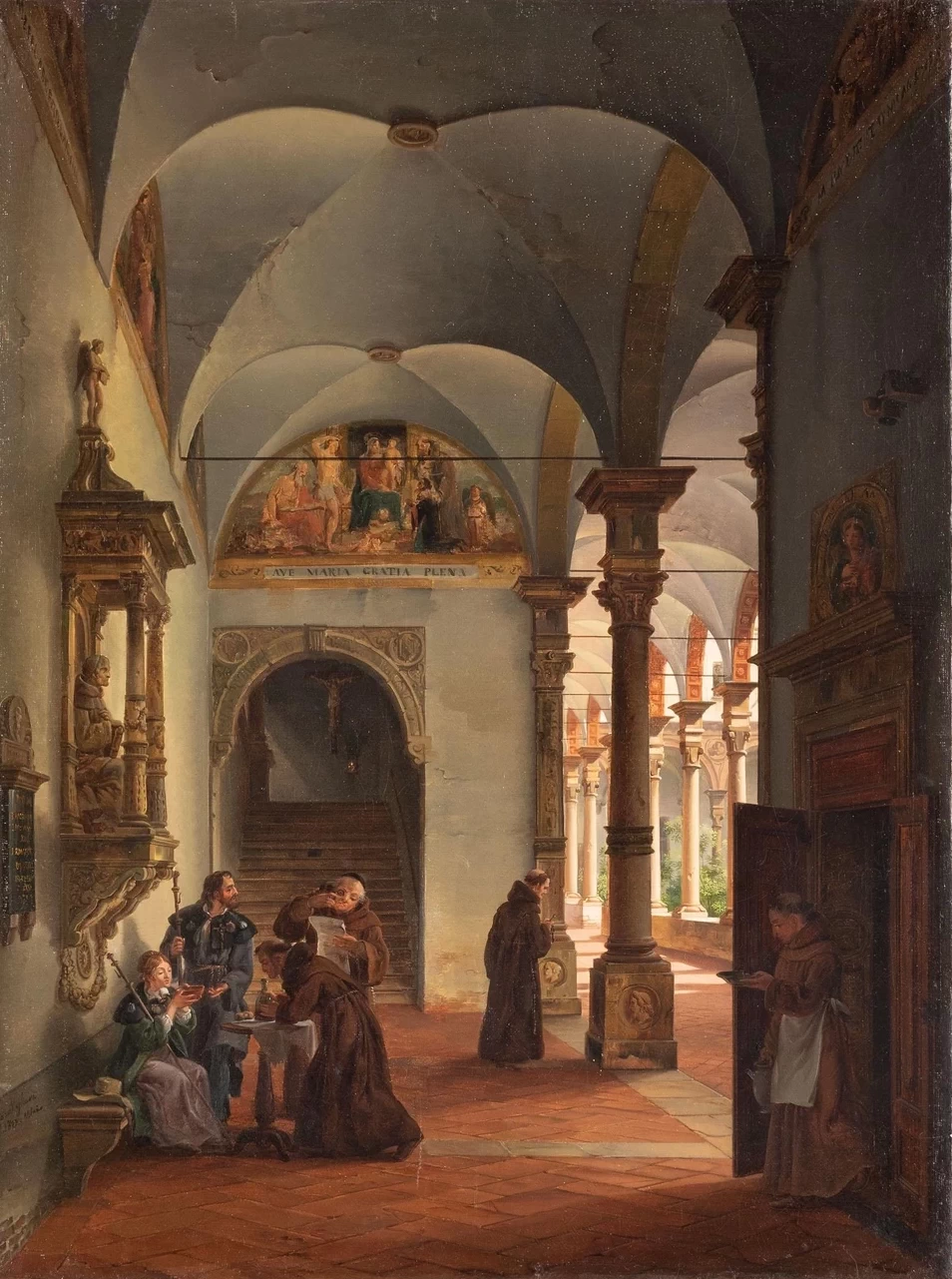 Frati che accolgono i pellegrini alla Certosa di Pavia